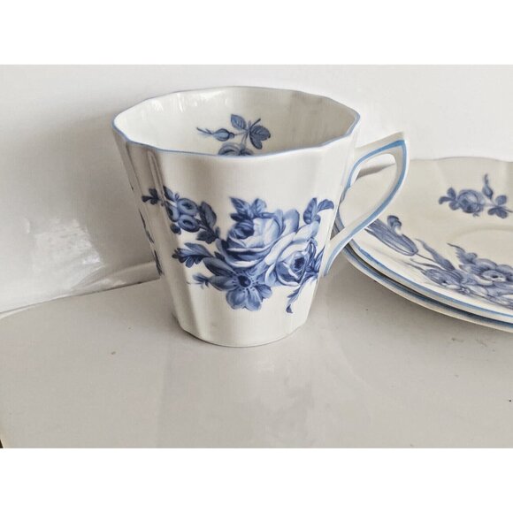 Vintage Rosina England Tea Cup & Saucer Sets (2) Blue Roses - Picture 12 of 14